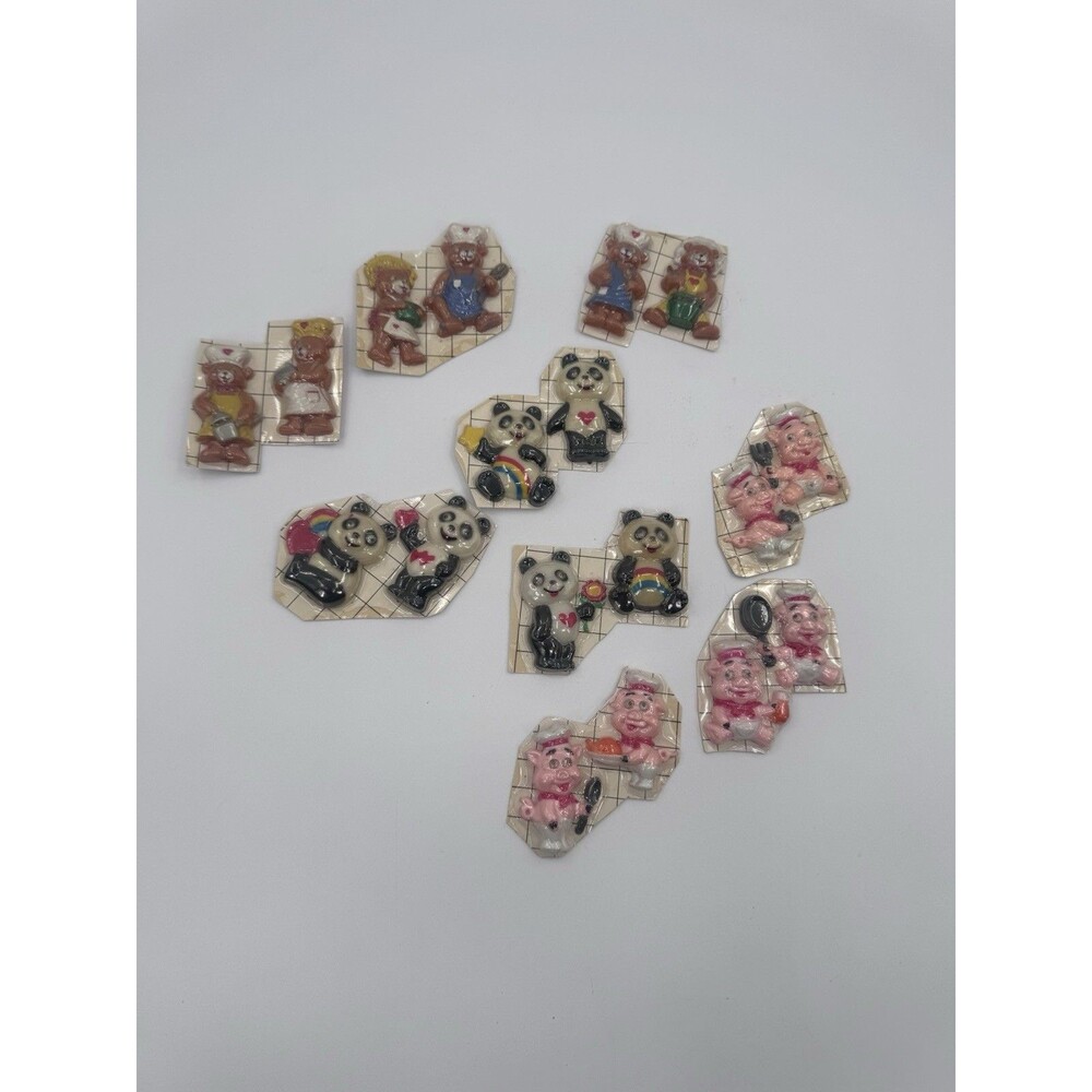 Panda Pals Bear Pig Refrigerator Magnet Googly Eyes Rainbow Tummy Vintage Lot 18